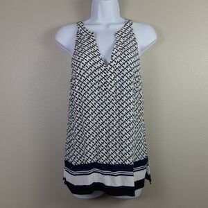 Banana Republic Blue and White Geometric Print Sleeveless Blouse Size Small
